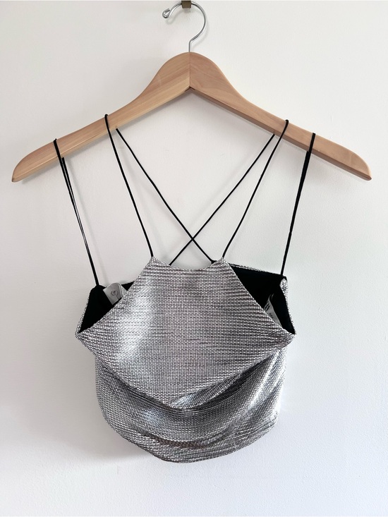 Zara Tops - Zara Metallic Festive Days Cross Back Halter Top